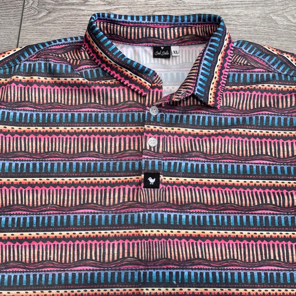 Bad Birdie Golf Polo Mens XL Tribal Print Pattern Geometric Performance Casual
